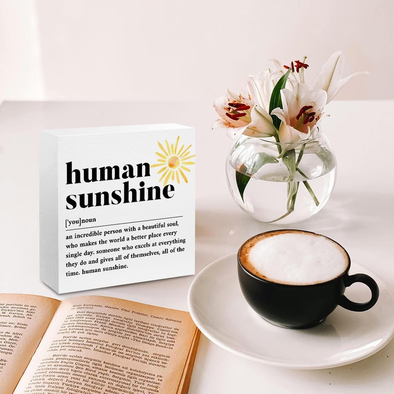 CQM Sunshine Gifts for Women, Inspirational Gifts Human Sunshine Wood Box Sign, Thank You Gifts Appreciation Gifts for Teacher Friends Coworkers Nurse Christmas, Office Home Desk Cubicle Table Shelf Decor - Image 4