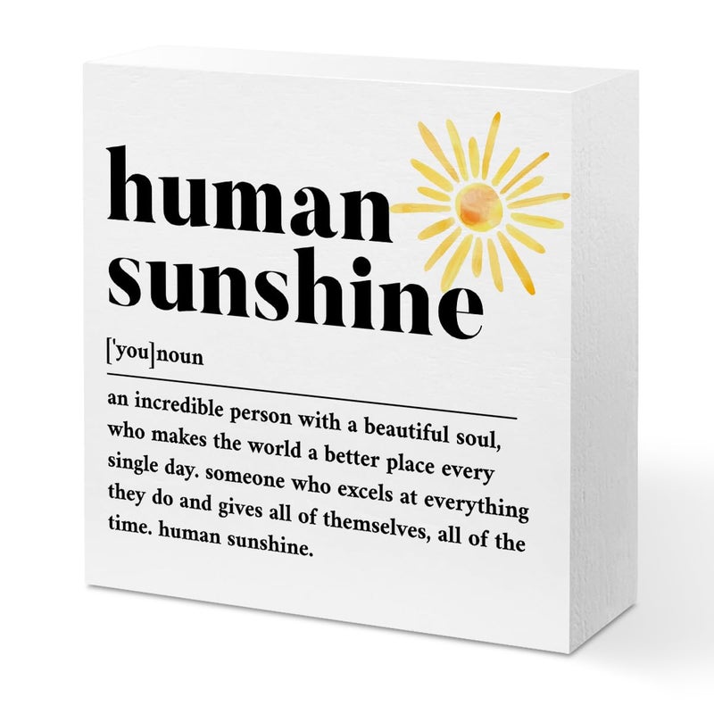 CQM Sunshine Gifts for Women, Inspirational Gifts Human Sunshine Wood Box Sign, Thank You Gifts Appreciation Gifts for Teacher Friends Coworkers Nurse Christmas, Office Home Desk Cubicle Table Shelf Decor - Image 1