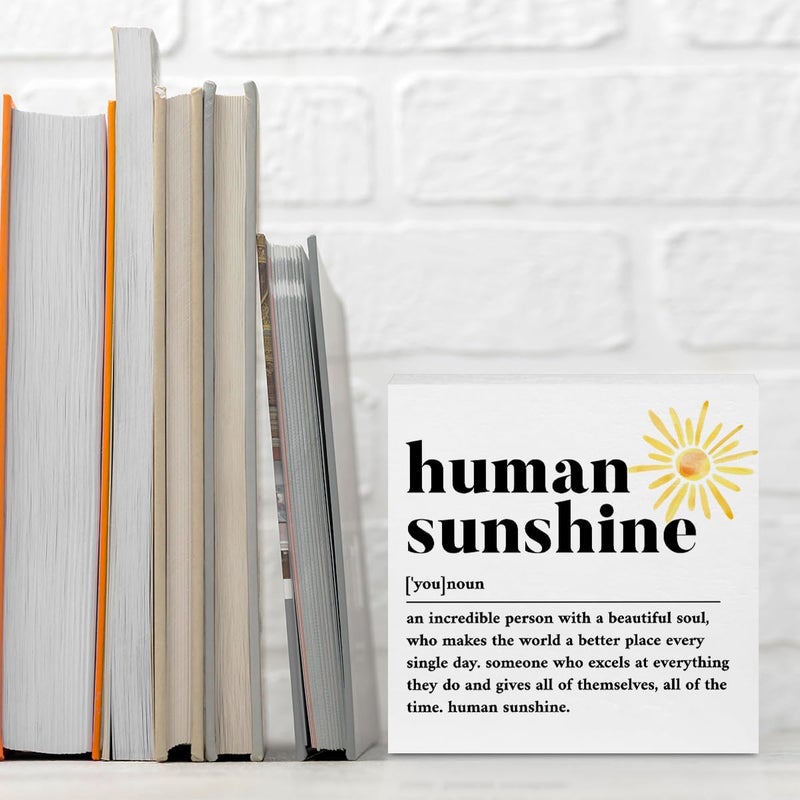 CQM Sunshine Gifts for Women, Inspirational Gifts Human Sunshine Wood Box Sign, Thank You Gifts Appreciation Gifts for Teacher Friends Coworkers Nurse Christmas, Office Home Desk Cubicle Table Shelf Decor - Image 3