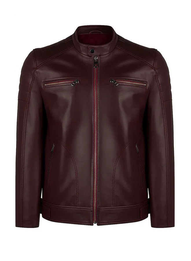 فيليكس هاردي Genuine Leather High Neck Biker Jacket