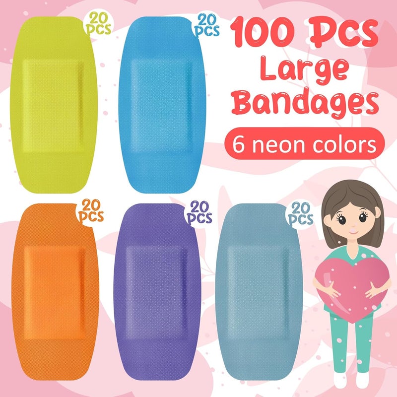 Sinmoe 100 Pcs Large Big Flexible Adhesive Bandages Wound Care Latex Free Fabric PE Bandages for Care and Protect Wounds 2 x 4 InchFluorescent Color - Image 3