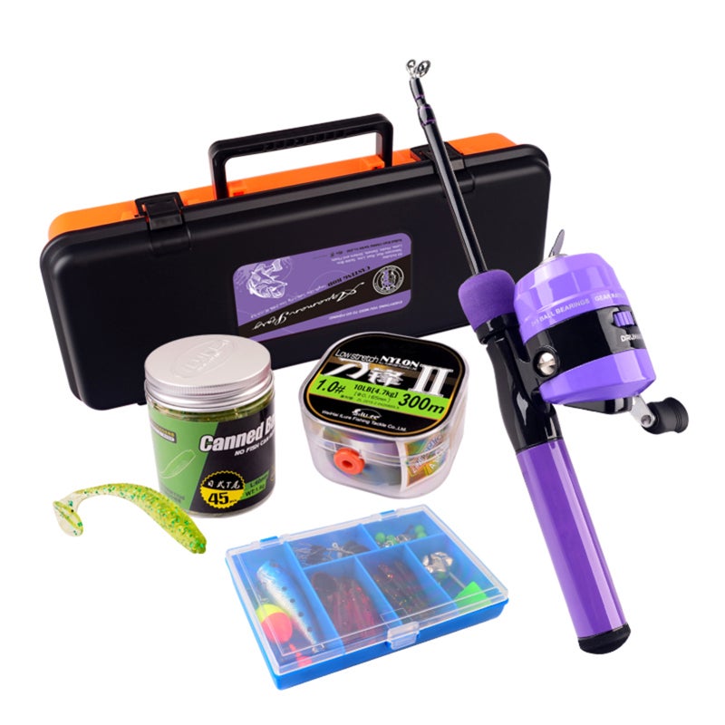 iLure Fishing Rod: 1.2m Model B Purple High Intensity Ultralight Durable - 3+1 BB Bearing 4.3:1 Gear Ratio Fishing Reel - Life-Like Lures ABS Tackle Box for Kids Fishing - Image 1