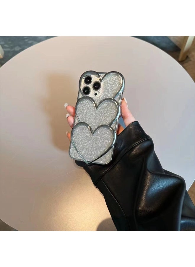 Generic - Digital Computer/For Iphone Protective Case Cute Cartoon Design Durable Tpu Material Full Protection Against Scratches Falls Dust-Color:Electroplated Silver Laminated Love Single Shell With Glitter Powder Paper-Applicable Model:For Iphone 15promax - Image 1