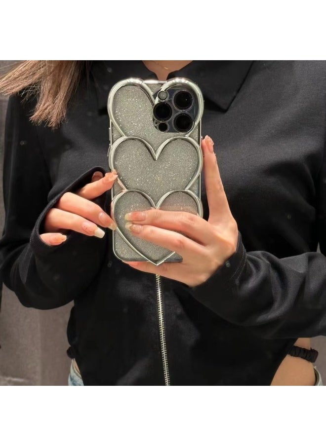 Generic - Digital Computer/For Iphone Protective Case Cute Cartoon Design Durable Tpu Material Full Protection Against Scratches Falls Dust-Color:Electroplated Silver Laminated Love Single Shell With Glitter Powder Paper-Applicable Model:For Iphone 15promax - Image 1