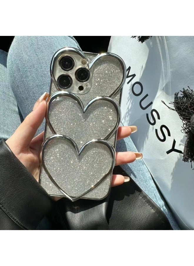 Generic - Digital Computer/For Iphone Protective Case Cute Cartoon Design Durable Tpu Material Full Protection Against Scratches Falls Dust-Color:Electroplated Silver Laminated Love Single Shell With Glitter Powder Paper-Applicable Model:For Iphone 15promax - Image 1