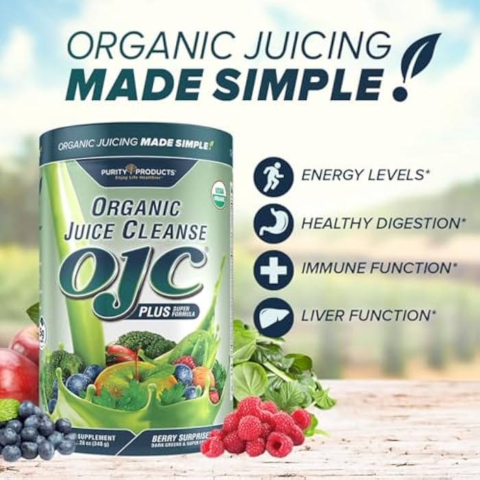 Purity Products Certified Organic Juice Cleanse OJC Plus Berry Surprise - 30+ Organic Veggies and Fruits - 5 Grams of Fiber - Promotes Energy and Digestive Function - 12.28 oz - 348 g - 30 Servings - Image 3