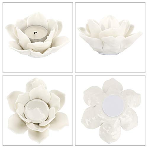 OwnMy 4.5 Inch Ceramic Lotus Flower Tea light Holder Lotus Petals Candle Holder Candlestick, Votive Flower Tealight Candle Holder Candle Lamps Holder with Gift Box for Home Decor Wedding Party (White) - Image 4