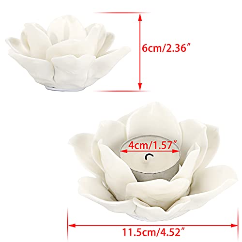 OwnMy 4.5 Inch Ceramic Lotus Flower Tea light Holder Lotus Petals Candle Holder Candlestick, Votive Flower Tealight Candle Holder Candle Lamps Holder with Gift Box for Home Decor Wedding Party (White) - Image 3