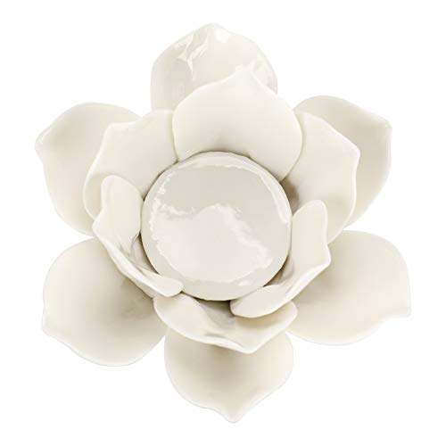 OwnMy 4.5 Inch Ceramic Lotus Flower Tea light Holder Lotus Petals Candle Holder Candlestick, Votive Flower Tealight Candle Holder Candle Lamps Holder with Gift Box for Home Decor Wedding Party (White) - Image 1