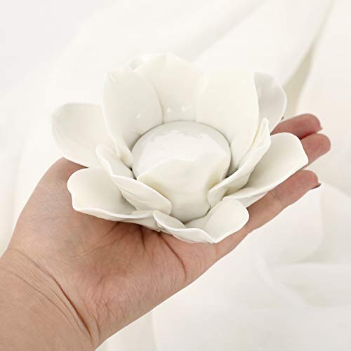 OwnMy 4.5 Inch Ceramic Lotus Flower Tea light Holder Lotus Petals Candle Holder Candlestick, Votive Flower Tealight Candle Holder Candle Lamps Holder with Gift Box for Home Decor Wedding Party (White) - Image 5