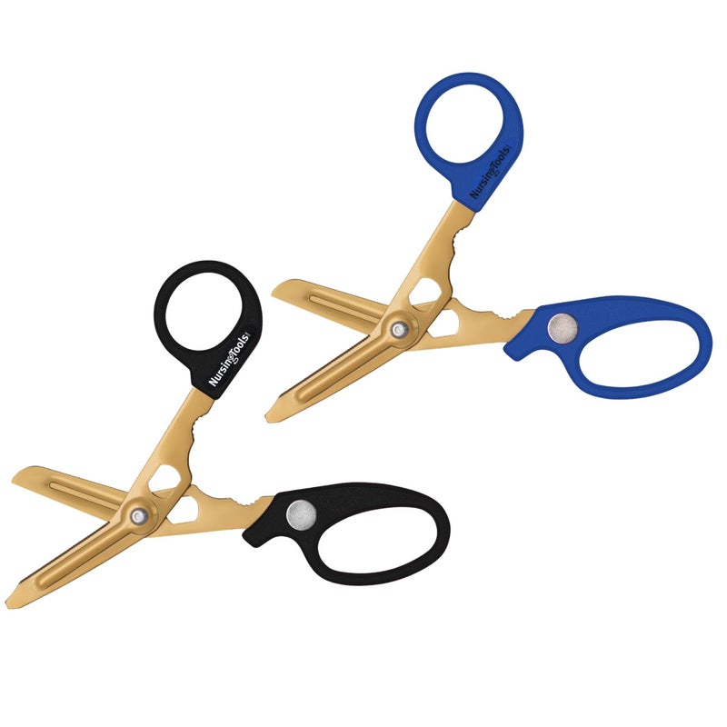 Nursingtools Hummingbird 4 in 1 Medical Scissors - Compact Pocket Size Trauma Shears for Nurses, Students, Respiratory Therapists, Veterinarians, and Medical Professionals (Black + Blue) - Image 1