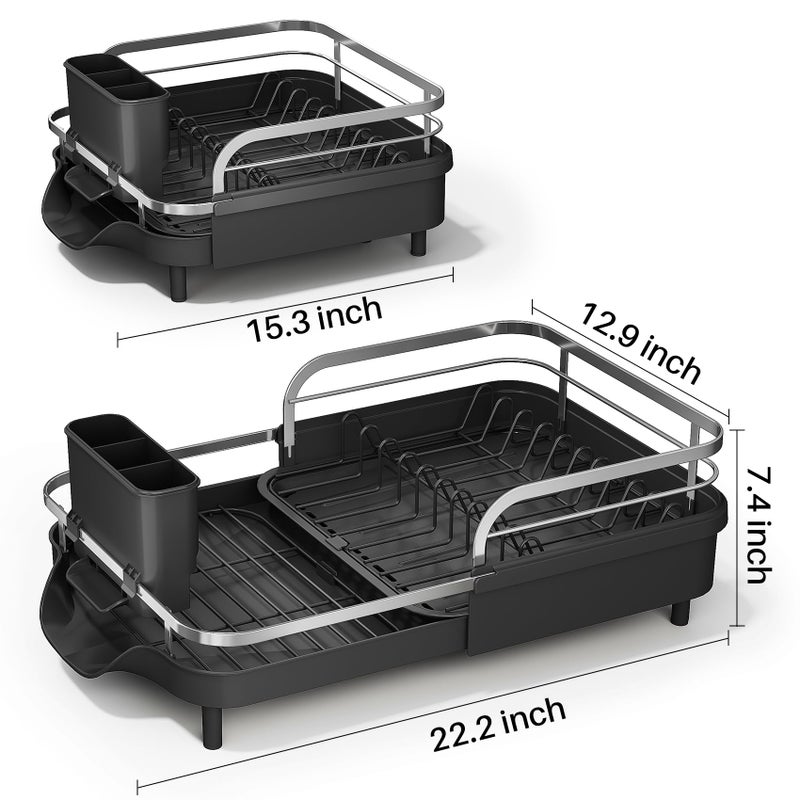 SAYZH Dish Drying Rack - Expandable Dish Rack for Kitchen Counter, Rust-Resistant Dish Drainer with Utensil Holder and Raised Guardrail, Kitchen Organizer for Cup and Bottle (Black) - Image 4