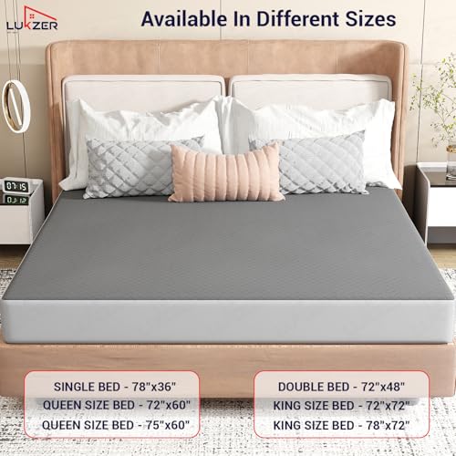 Lukzer 100% Waterproof Quilted Mattress Protector with Ultra Soft Surface 72x60 Inches Grey Queen Size Breathable Noiseless Washable Hypoallergenic Bed Cover with Deep Pocket Skirt - MTP-QGR-003 - Image 3