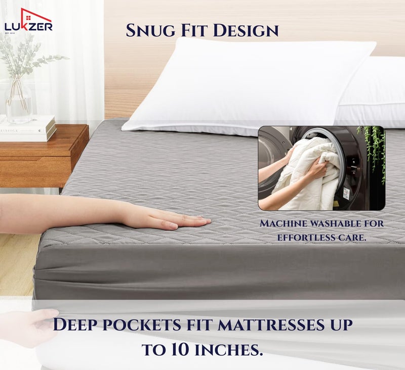 Lukzer 100% Waterproof Quilted Mattress Protector with Ultra Soft Surface 72x60 Inches Grey Queen Size Breathable Noiseless Washable Hypoallergenic Bed Cover with Deep Pocket Skirt - MTP-QGR-003 - Image 5