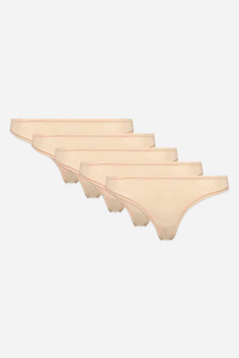 Rene Rofe Essentials By Rene Rofe Women 5 Pieces Plain Pull On Panties, Tan - Image 2