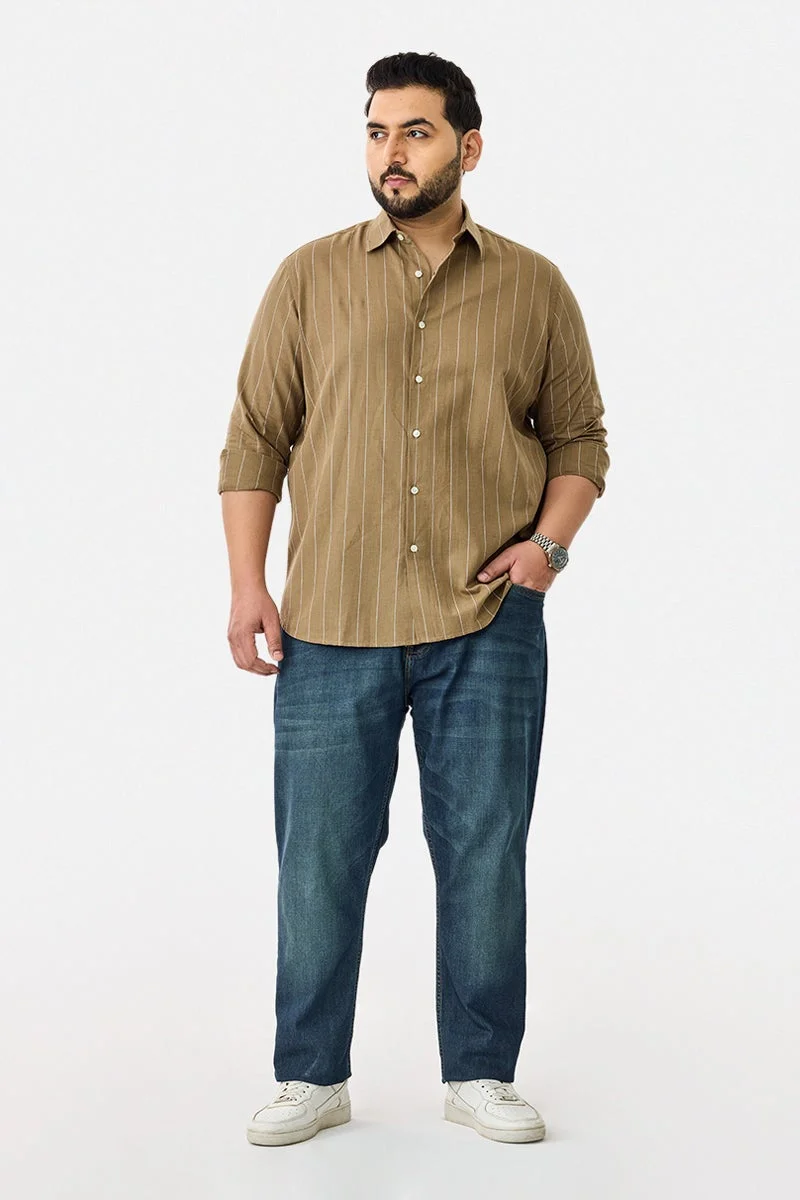 سنيتش قميص مقلم بقصة عادية من مزيج الكتان بمقاس كبير