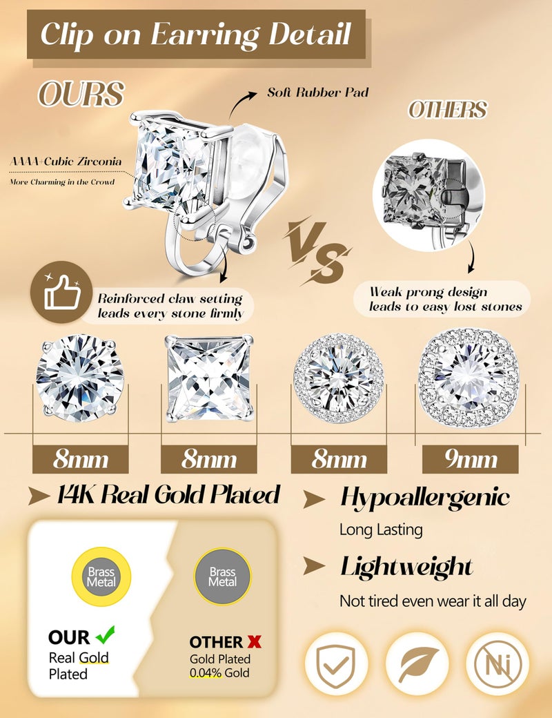 Thunaraz Cubic Zirconia Clip on Earrings - Women Hypoallergenic Comfortable Non Pierced Stud Earrings for Wedding and Dance Competitions Silver Clip-on Earrings - Image 5