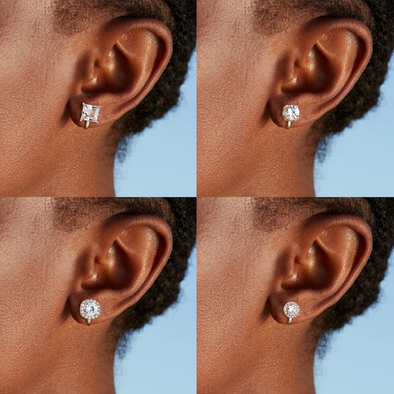Thunaraz Cubic Zirconia Clip on Earrings - Women Hypoallergenic Comfortable Non Pierced Stud Earrings for Wedding and Dance Competitions Silver Clip-on Earrings - Image 4