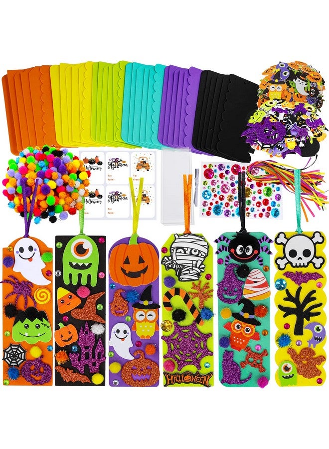 Winlyn 36 Sets Halloween Craft Kits for Kids - Fall DIY Bookmarks Art Sets with Pumpkin, Jack-O'-Lantern, Bats, Monster Foam Stickers - Arts and Crafts for Classroom Activities - Image 1