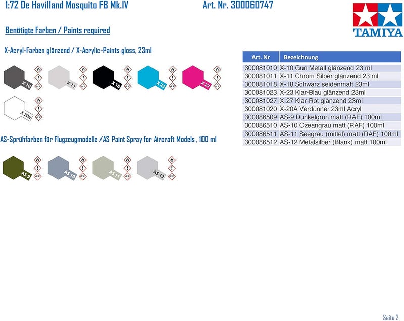Tamiya 1:72 Scale De Havilland Mosquito FB Mk IV Model Kit - Image 4
