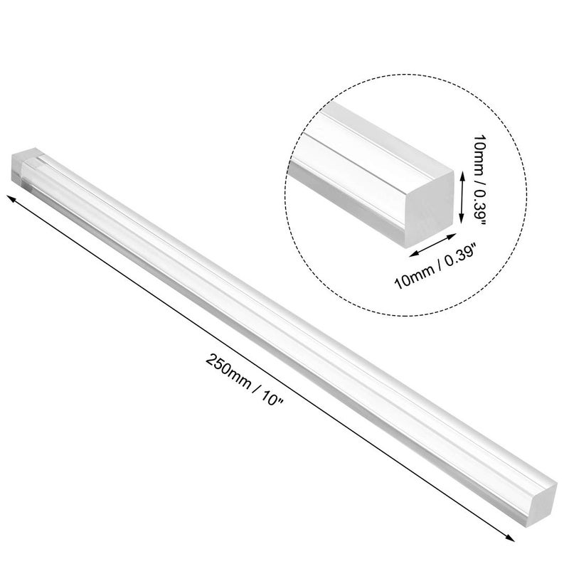 uxcell Acrylic Square Rod,10mmx10mmx250mm Clear,Solid Plastic PMMA Bar Stick 4pcs - Image 2