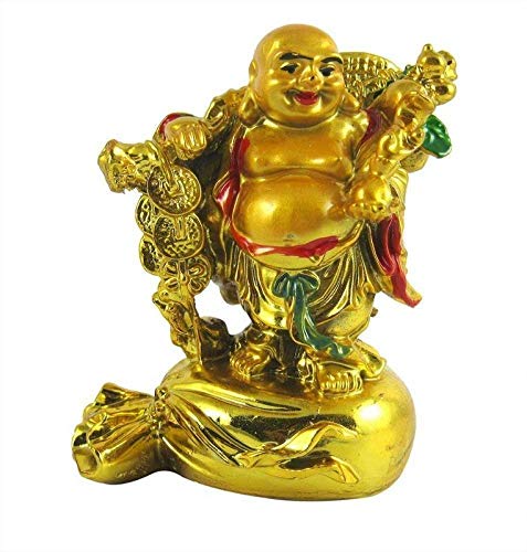 GJ Feng Shui Laughing Buddha with Coin Chain (8 cm x 8.5 cm x 6 cm) - Image 4