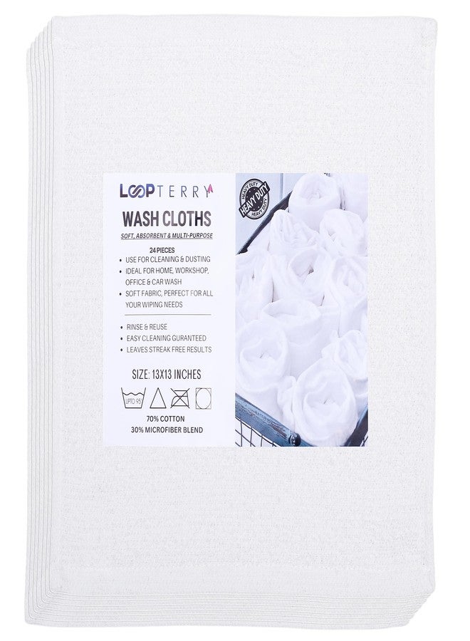 Looperry White Terry Cloth Rags Lint Free Dish Cloth Multipurpose Cleaning Rags for Housekeeping, Car Wash. Absorbent & Reusable Bar Mop Towels for Kitchen Cotton (24, 13 x 13 Inches) - Image 2