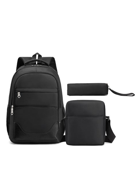 3Pcs School Backpack Set,Large Capacity Book Bag School Bags with Crossbody Bag and Pencil Bag,Lightweight Durable Backbag Casual Daypack Schoolbag for Student Boys Girls Teens（Black)