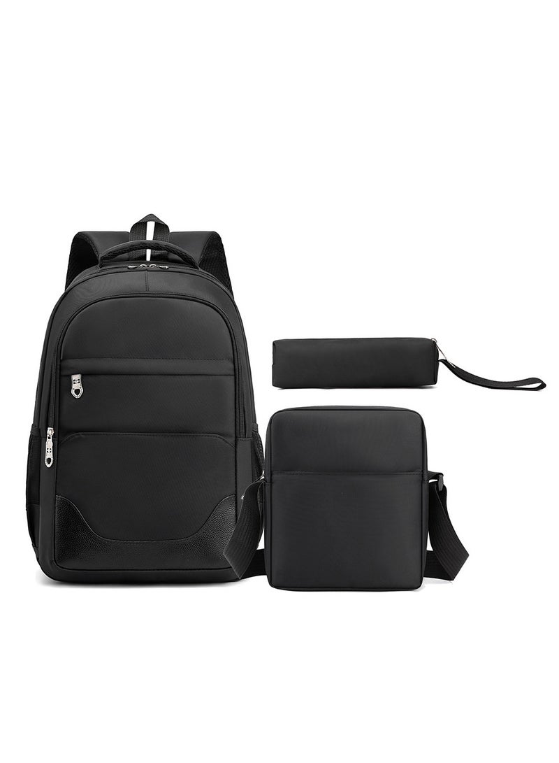 3Pcs School Backpack Set,Large Capacity Book Bag School Bags with Crossbody Bag and Pencil Bag,Lightweight Durable Backbag Casual Daypack Schoolbag for Student Boys Girls Teens（Black)