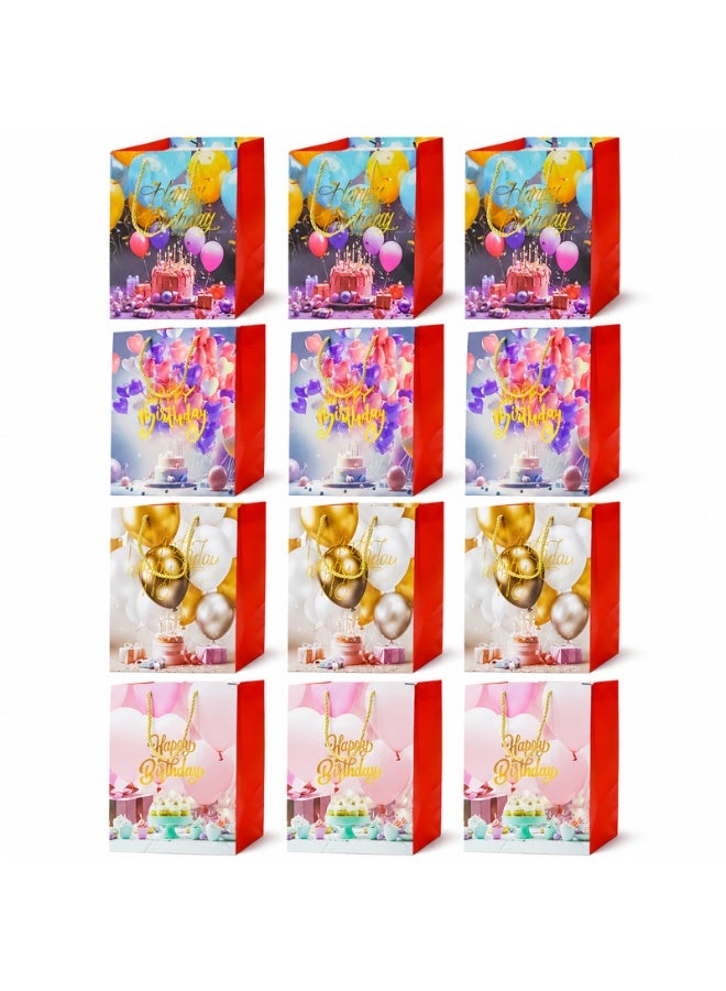UKR 12-Pack Medium 32x12 cm Happy Birthday Gift Bags with Handles – Colorful Party Favor Bags for Boys & Girls, Kids Birthday Goodie Bags - Image 1
