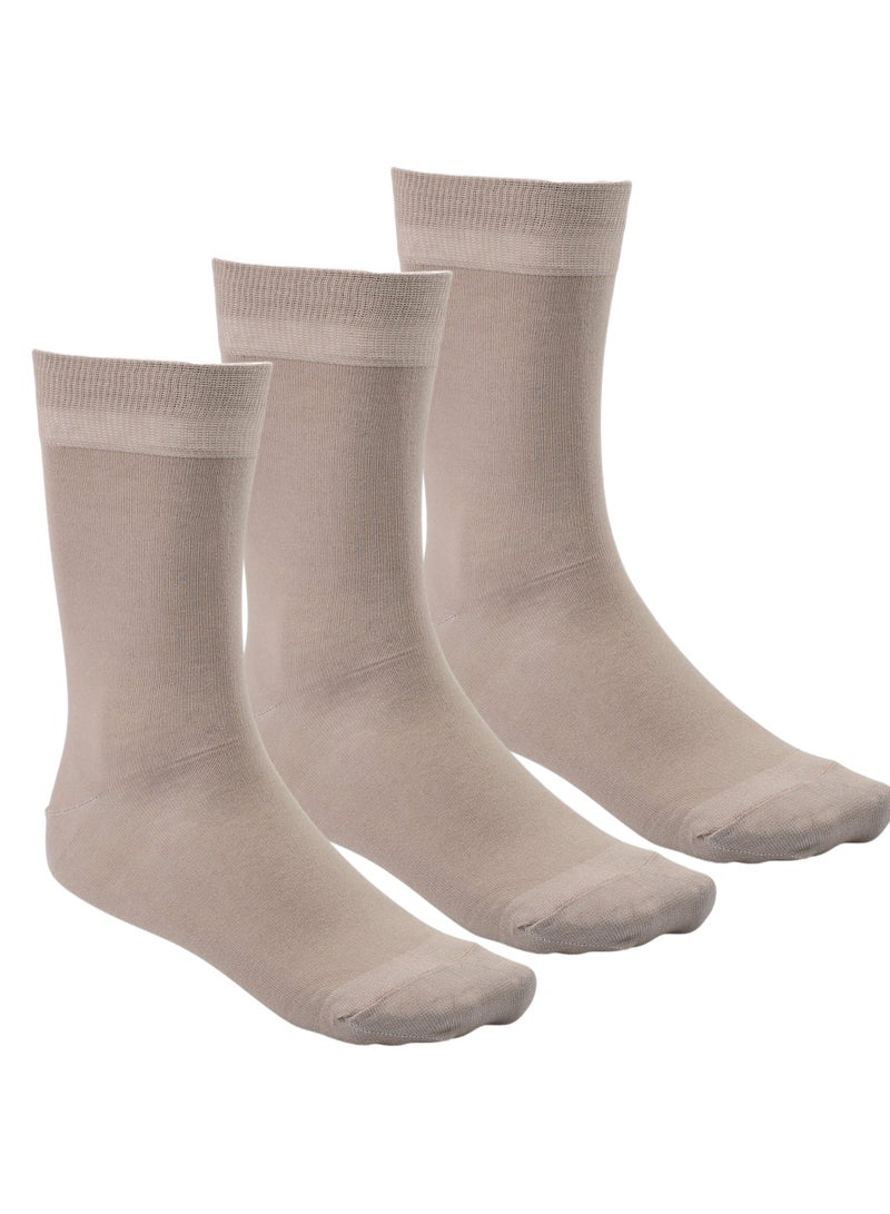 Cottonil Pack of 3 Cotton Casual Dress Classic Socks for Men - Beige - Image 1