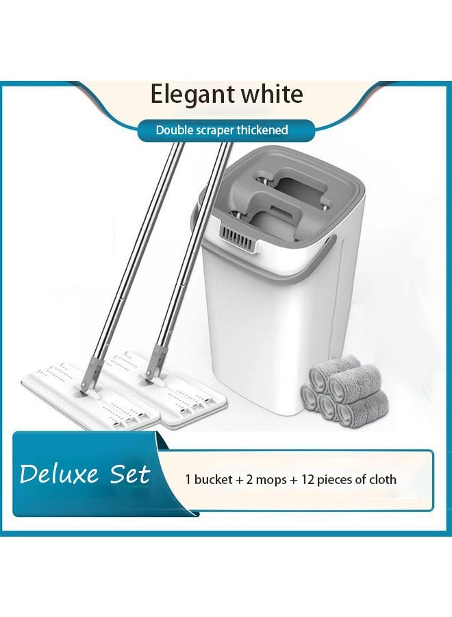 Bukela Flat Mop and Buckets Sets, flat mop and bucket with 12 reusable microfiber mop pads and 130 cm long handle, cleaning laminate, tile, hardwood floors, home kitchen, office cleaning, wet and dry use - Image 1