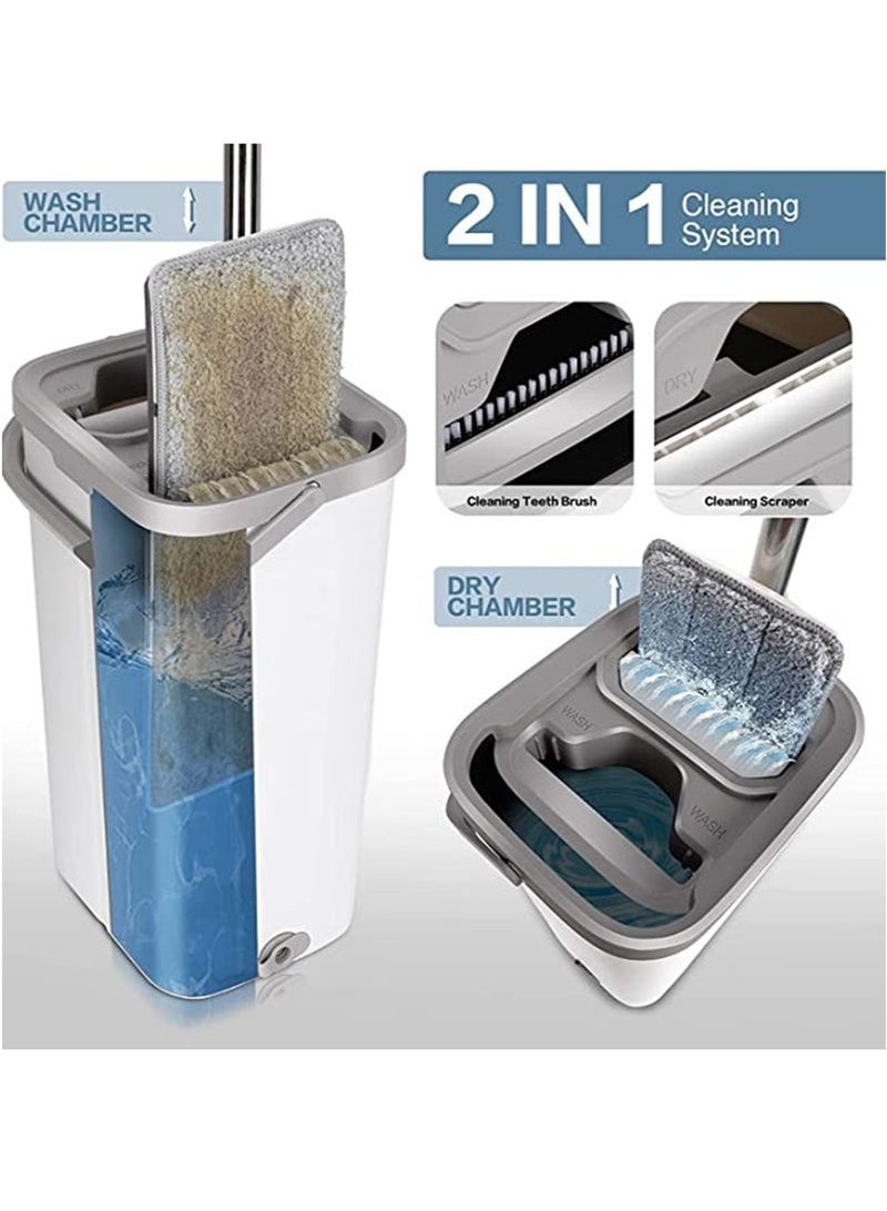 Bukela Flat Mop and Buckets Sets, flat mop and bucket with 12 reusable microfiber mop pads and 130 cm long handle, cleaning laminate, tile, hardwood floors, home kitchen, office cleaning, wet and dry use - Image 3