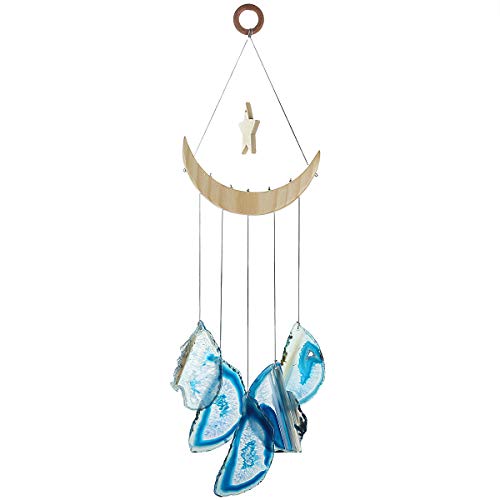 Nupuyai Wind Chimes - Unique Agate Slices Geode Stone Wind Chimes Indoor Outdoor, Healing Stone Windchime Hanging Ornament for Home Garden, 15.7-19.7'', Blue Agate - Image 1