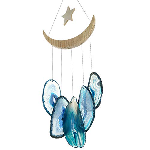 Nupuyai Wind Chimes - Unique Agate Slices Geode Stone Wind Chimes Indoor Outdoor, Healing Stone Windchime Hanging Ornament for Home Garden, 15.7-19.7'', Blue Agate - Image 2