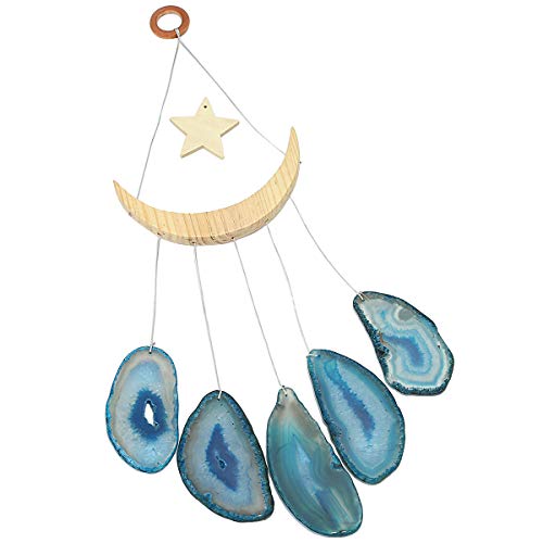 Nupuyai Wind Chimes - Unique Agate Slices Geode Stone Wind Chimes Indoor Outdoor, Healing Stone Windchime Hanging Ornament for Home Garden, 15.7-19.7'', Blue Agate - Image 3