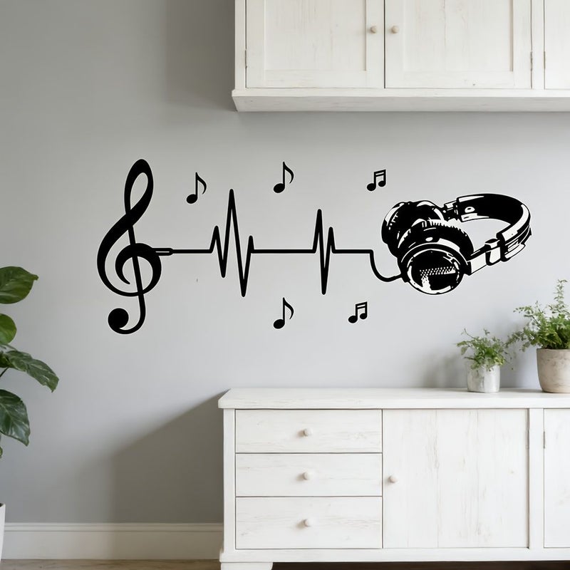 سماعات رأس سوداء ملصق حائط موسيقي ضد الماء من PVC بشكل غير منتظم ملصق DIY - Image 4