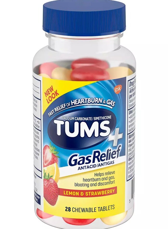 TUMS Tums + Gas Relief - Lemon & Strawberry, 28 Chewable Tablets  - Image 1