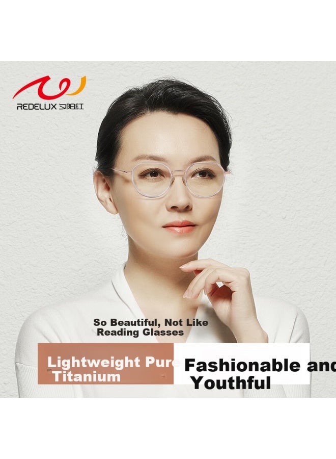 Sunset Red Women's Reading Gl Pure Titanium Ultra-light Blue Light Blocking Hd Eyewear Youthful Appearance Gift For Mom E309m 250° - Image 1