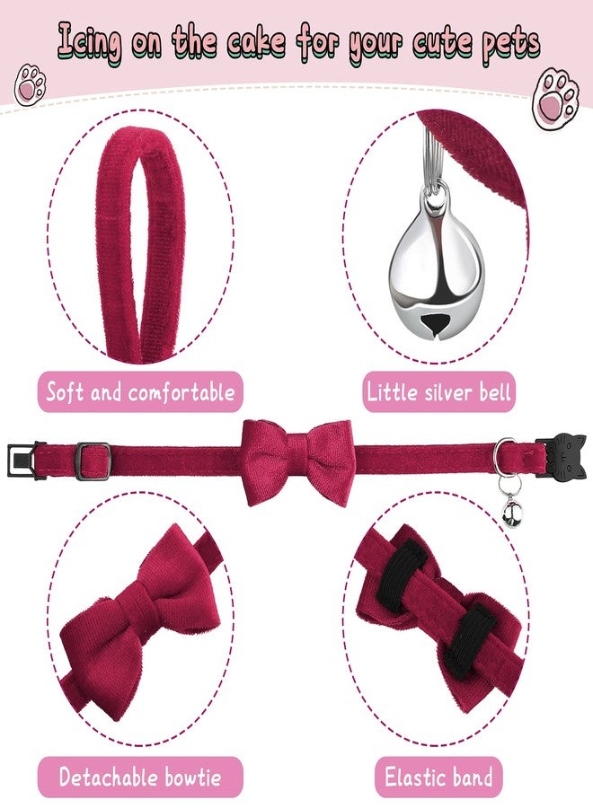Weewooday 4 Pieces Cat Bow Tie Collar with Bell Breakaway Cat Comfortable Velvet with Cute Safety Pet Collar for Pet Kitten Puppy(Small,Yellow, Green, Rose Red, Blue) - Image 3
