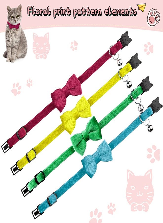 Weewooday 4 Pieces Cat Bow Tie Collar with Bell Breakaway Cat Comfortable Velvet with Cute Safety Pet Collar for Pet Kitten Puppy(Small,Yellow, Green, Rose Red, Blue) - Image 2