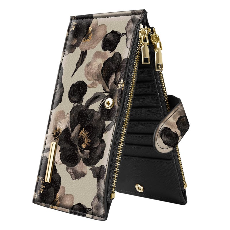 Coco Rossi Wallet Women Large Size Bifold Multi Card Wallets RFID Blocking Billfold Credit Card Holder Case Long Purse with Double Zippers, Champagne Rose - Image 1