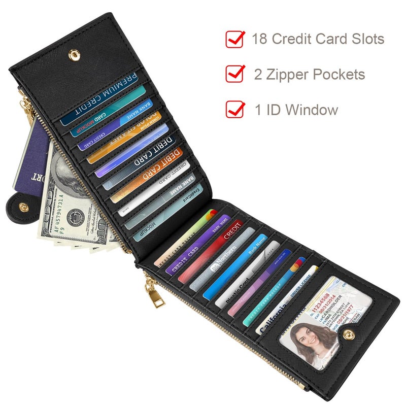 Coco Rossi Wallet Women Large Size Bifold Multi Card Wallets RFID Blocking Billfold Credit Card Holder Case Long Purse with Double Zippers, Champagne Rose - Image 2