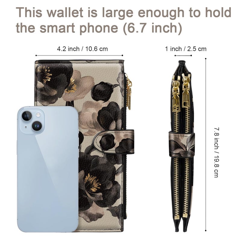 Coco Rossi Wallet Women Large Size Bifold Multi Card Wallets RFID Blocking Billfold Credit Card Holder Case Long Purse with Double Zippers, Champagne Rose - Image 3