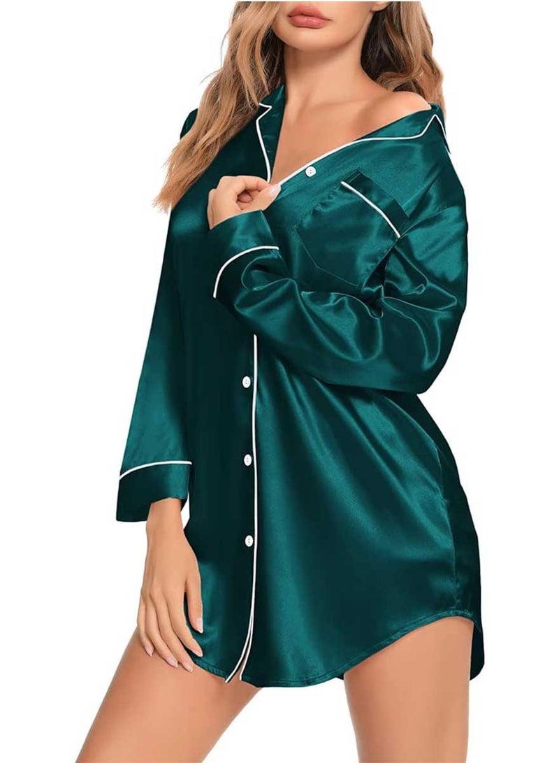 Caprisious Women's Satin Long Sleeve Sleep Shirt: Elegant Silk Nightshirt with Button Down Design, Perfect Pajama Top - Image 1
