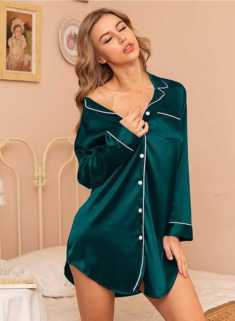 Caprisious Women's Satin Long Sleeve Sleep Shirt: Elegant Silk Nightshirt with Button Down Design, Perfect Pajama Top - Image 3