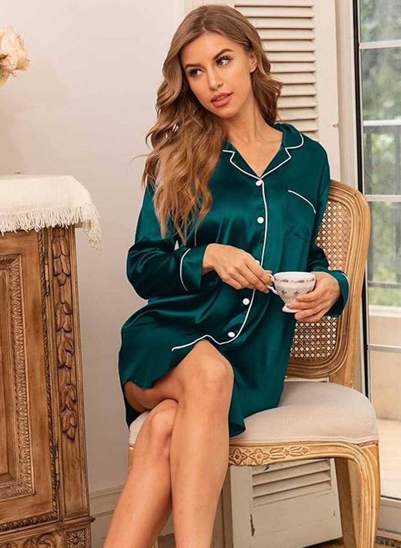 Caprisious Women's Satin Long Sleeve Sleep Shirt: Elegant Silk Nightshirt with Button Down Design, Perfect Pajama Top - Image 4