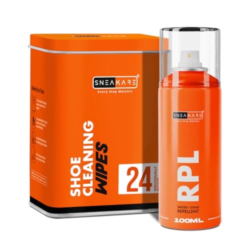 SNEAKARE RPL Spray (100ml) - Water & Stain Repellent Shoe Protector Hydrophobic Spray I Shoe Wipes (Pack of 24) - Disposable Shoe Cleaning Wipes, Textured Shoe Cleaner Wipes - Image 1