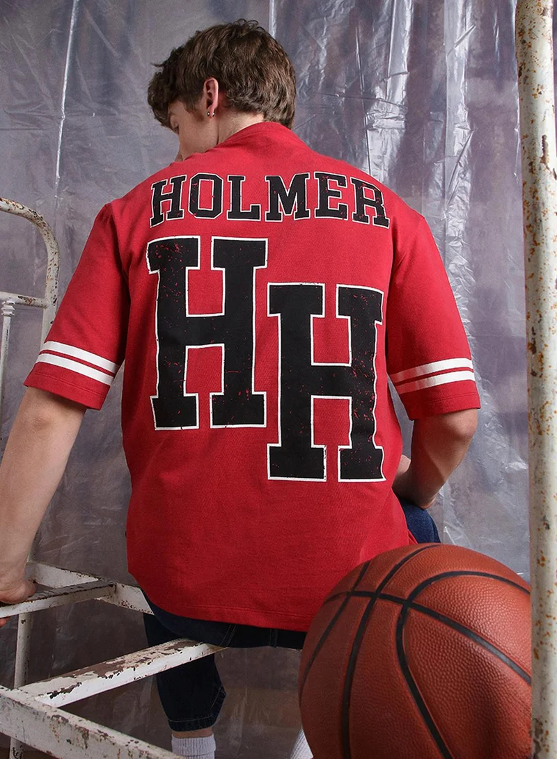 Hubberholme Men Holmer Graphic Printed V-Neck Oversized Fit T-shirt