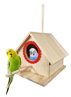 MAJIBAO Birds House, Hanging Wooden, Small Size birds, Home Design, Breeding, Nesting, Parrots, Color Full, Rope Hanging, Access through the hole, Durable, Wooden, Red Design, 25 cm height  - Image 1